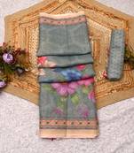 sea green pink shimmer handloom cotton blend digital print saree