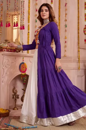 Off White Cotton Mirror & Gamthi Work Lehenga Choli Set