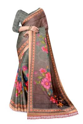 sea green pink shimmer handloom cotton blend digital print saree 2