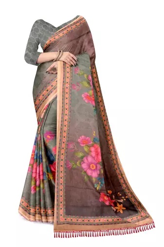 sea green pink shimmer handloom cotton blend digital print saree
