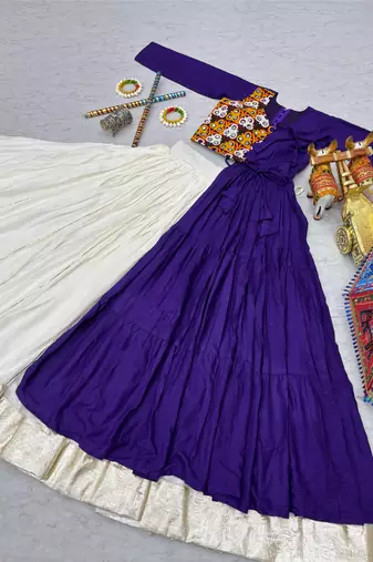 Off White Cotton Mirror & Gamthi Work Lehenga Choli Set