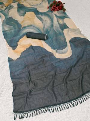 teal turquoise shimmer handloom cotton blend digital print saree 5