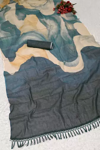 teal turquoise shimmer handloom cotton blend digital print saree