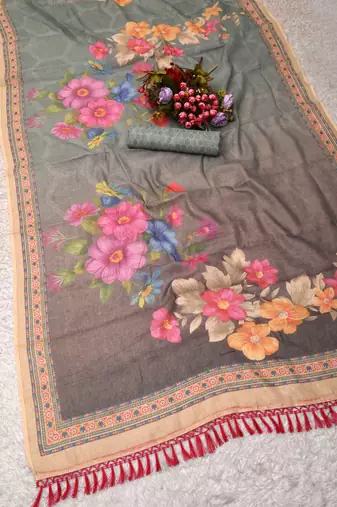 sea green pink shimmer handloom cotton blend digital print saree