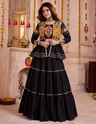 Black Cotton Mirror & Gamthi Work Lehenga Choli Set 1
