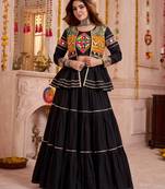 Black Cotton Mirror & Gamthi Work Lehenga Choli Set