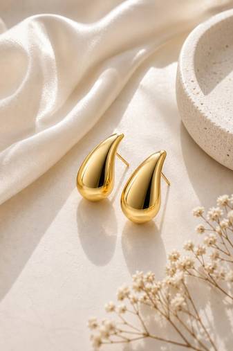 Teardrop anti tarnish gold tone stud earrings