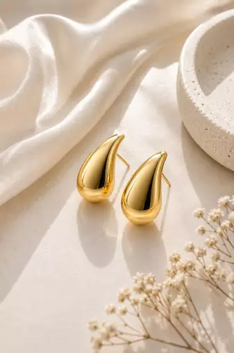 Teardrop anti tarnish gold tone stud earrings