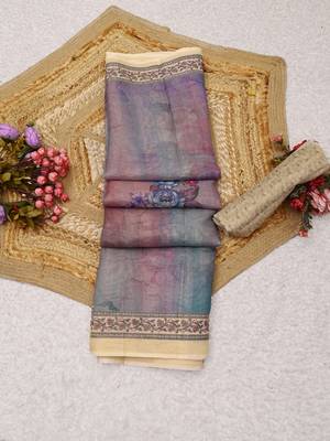 purple pink shimmer handloom cotton blend saree floral print 1