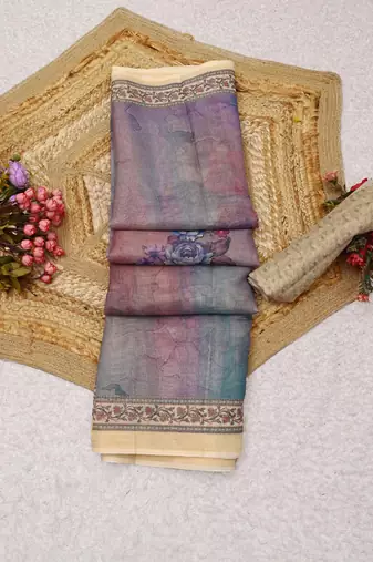 purple pink shimmer handloom cotton blend saree floral print