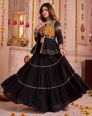 Black Cotton Mirror & Gamthi Work Lehenga Choli Set 2