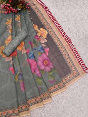 sea green pink shimmer handloom cotton blend digital print saree 4