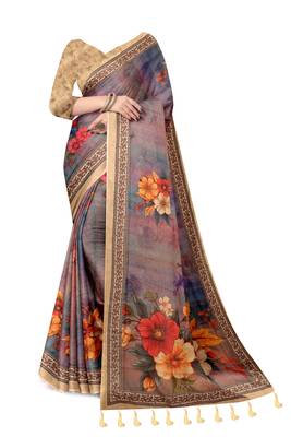 purple pink shimmer handloom cotton blend saree floral print 2