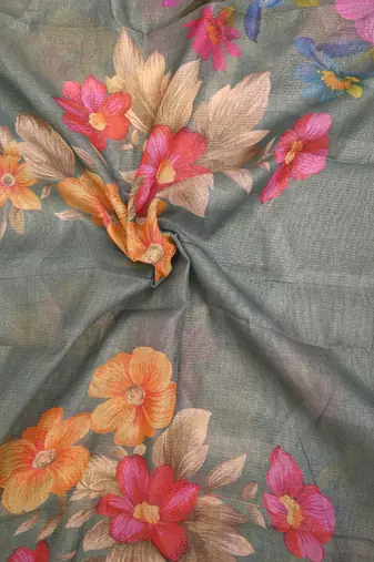 sea green pink shimmer handloom cotton blend digital print saree