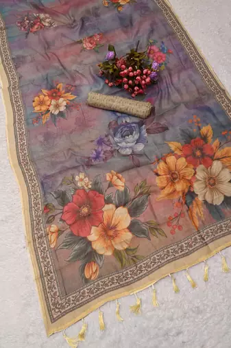 purple pink shimmer handloom cotton blend saree floral print