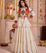 Cream Cotton Mirror & Gamthi Work Lehenga Choli Set
