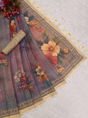 purple pink shimmer handloom cotton blend saree floral print 4
