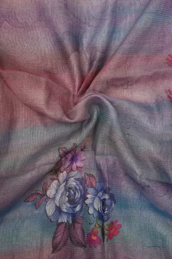 purple pink shimmer handloom cotton blend saree floral print