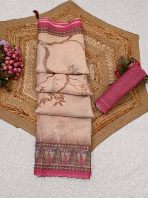 cream shimmer handloom cotton blend digital print saree (t sfshmr46) 1