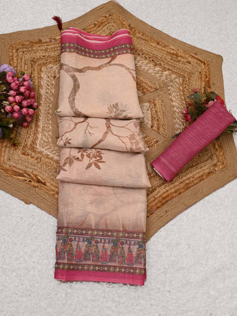cream shimmer handloom cotton blend digital print saree (t sfshmr46)