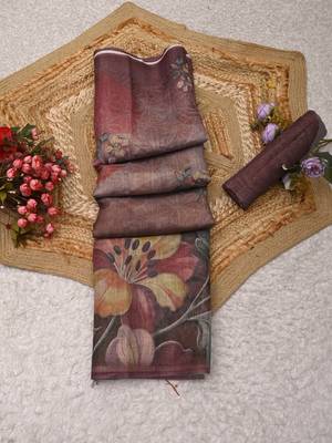 mauve purple shimmer handloom cotton blend saree floral print 1
