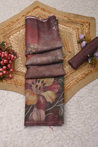 mauve purple shimmer handloom cotton blend saree floral print