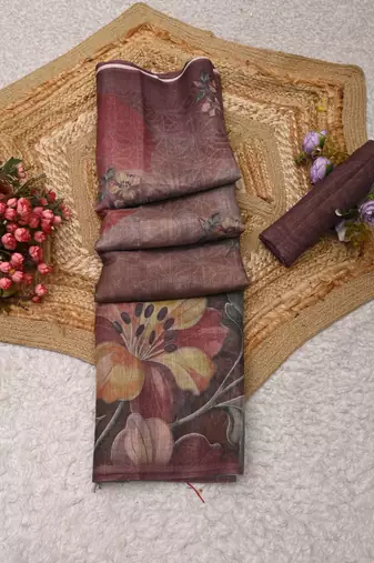 mauve purple shimmer handloom cotton blend saree floral print