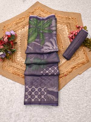 purple shimmer handloom cotton blend digital print saree 1