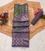 purple shimmer handloom cotton blend digital print saree