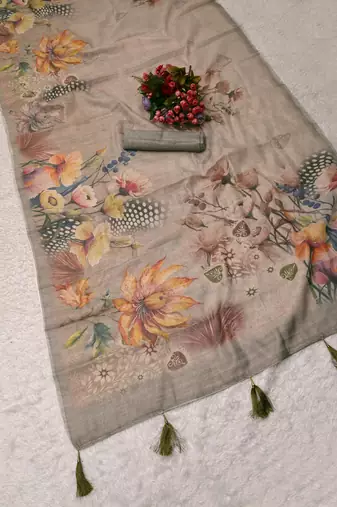 grey shimmer handloom cotton blend digital print saree