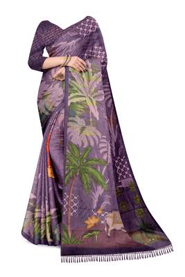 purple shimmer handloom cotton blend digital print saree 2