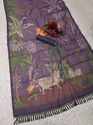 purple shimmer handloom cotton blend digital print saree 3