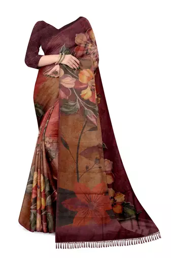 mauve purple shimmer handloom cotton blend saree floral print