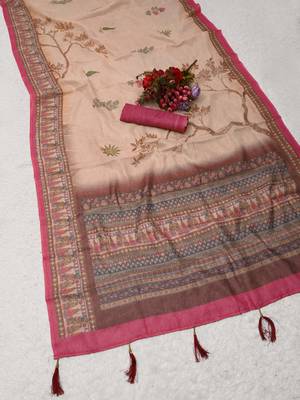cream shimmer handloom cotton blend digital print saree (t sfshmr46) 3