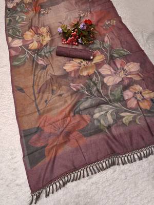 mauve purple shimmer handloom cotton blend saree floral print 3
