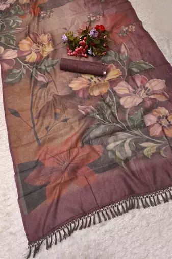 mauve purple shimmer handloom cotton blend saree floral print
