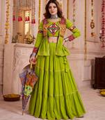 Green Cotton Mirror & Gamthi Work Lehenga Choli Set