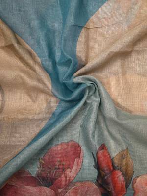 beige blue shimmer handloom cotton blend digital print saree 5