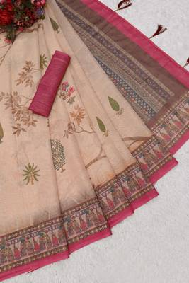 cream shimmer handloom cotton blend digital print saree (t sfshmr46) 4