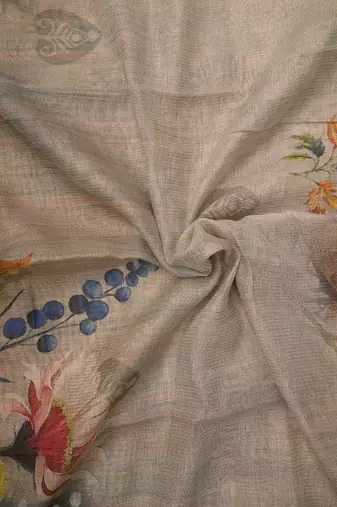 grey shimmer handloom cotton blend digital print saree
