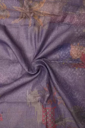 purple shimmer handloom cotton blend digital print saree
