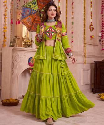 Green Cotton Mirror & Gamthi Work Lehenga Choli Set 2
