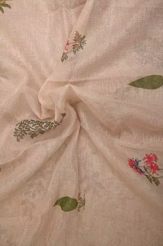 cream shimmer handloom cotton blend digital print saree