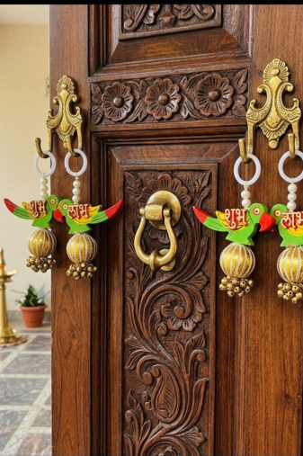 handmade shubh labh parrot hanging decorative home entrance mandir wall hanging traditional decoration (pack of 2)