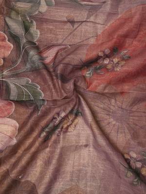 mauve purple shimmer handloom cotton blend saree floral print 5