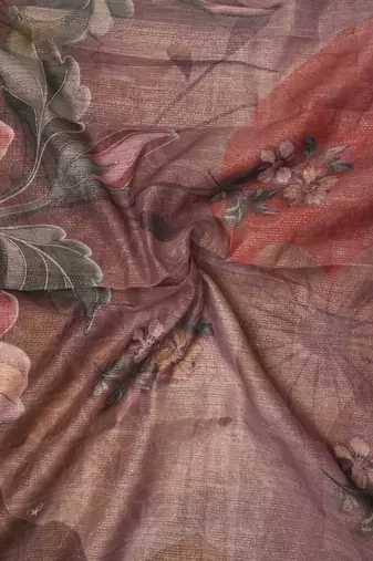 mauve purple shimmer handloom cotton blend saree floral print