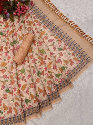 beige pink shimmer handloom cotton blend saree with floral print 4