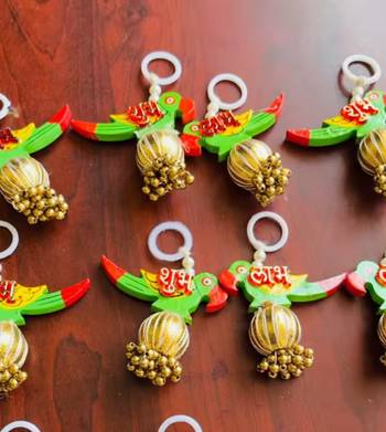 handmade shubh labh parrot hanging decorative home entrance mandir wall hanging traditional decoration (pack of 2) 2
