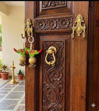 handmade shubh labh parrot hanging decorative home entrance mandir wall hanging traditional decoration (pack of 2) 3