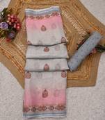 pink white shimmer handloom cotton blend saree floral print